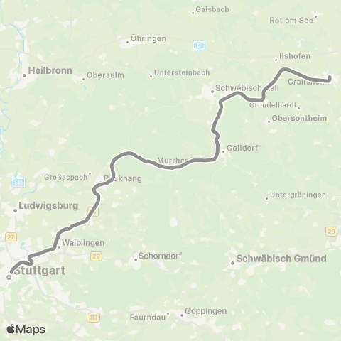 VVS Stuttgart - Backnang - Crailsheim map