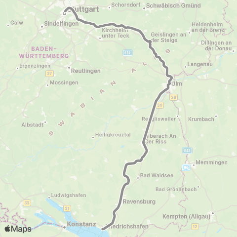 VVS Stuttgart - Ulm - Friedrichshafen map