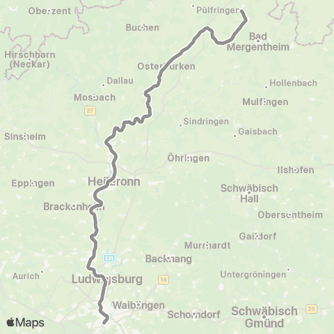 VVS Würzburg - Heilbronn - Bietigheim-Bissingen - Stuttgart map
