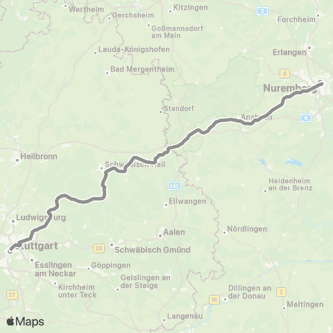 VVS (Nürnberg - ) Crailsheim - Backnang - Stuttgart map