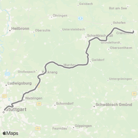 VVS Crailsheim - Backnang - Stuttgart map