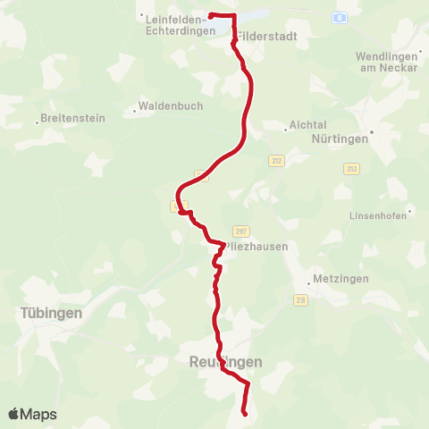 VVS Pfullingen - Reutlingen - Flughafen - Bernhausen map