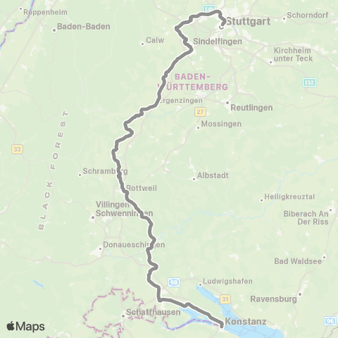 VVS Stuttgart - Horb - Konstanz map