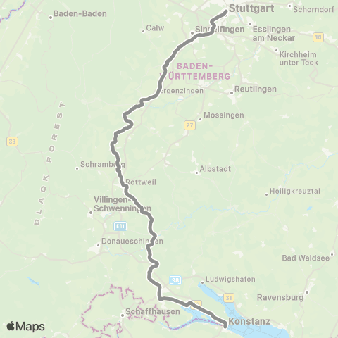 VVS Stuttgart - Horb - Konstanz map