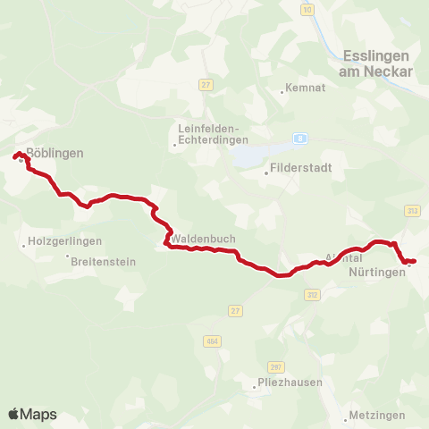 VVS (Sindelfingen - ) Böblingen - Waldenbuch - Aichtal - Nürtingen map