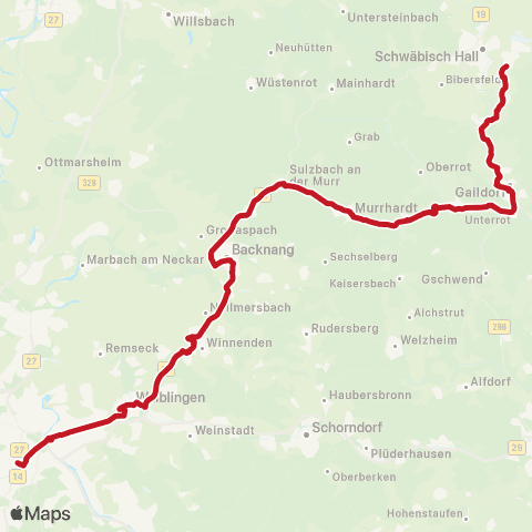 VVS Murrhardt - Hauptbahnhof (Ersatzverkehr) map