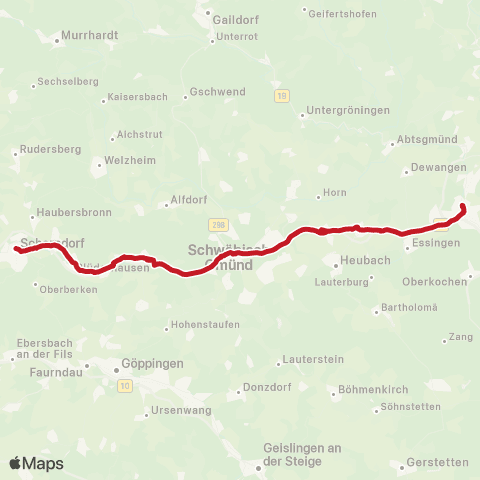 VVS Schorndorf - Aalen (Schienenersatzverkehr) map