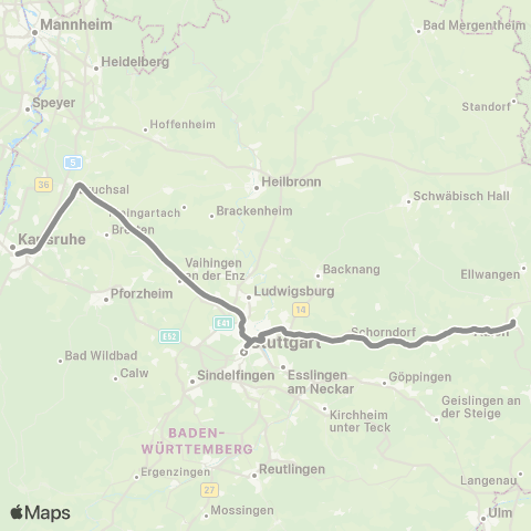 VVS Aalen - Stuttgart - Vaihingen (E) - Karlsruhe map