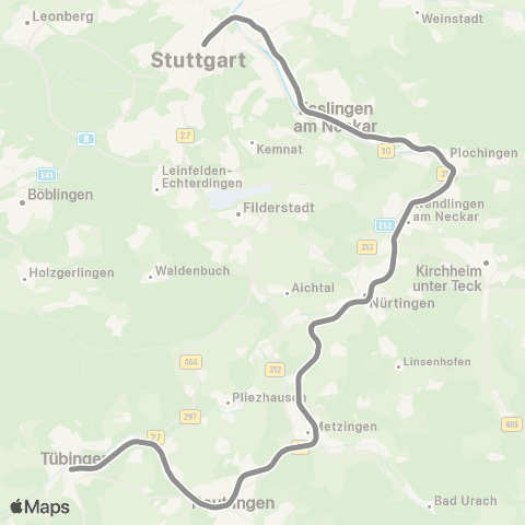 VVS Tübingen - Plochingen - Stuttgart map