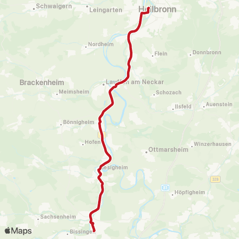 VVS Bietigheim - Heilbronn (Schienenersatzverkehr) map