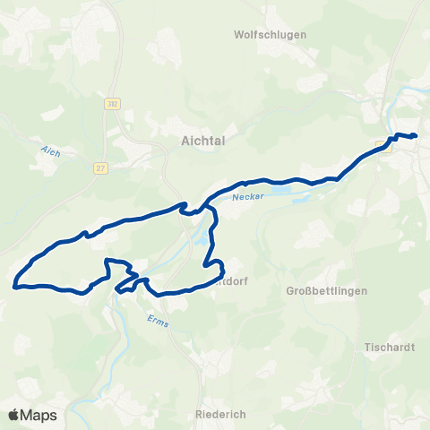 VVS Nürtingen - Neckartenzlingen - Schlaitdorf - Altenriet - Nürtingen map