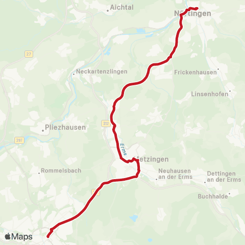 VVS Reutlingen - Nürtingen (Schienenersatzverkehr) map