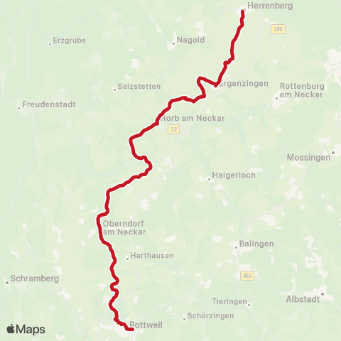 VVS Böblingen - Herrenberg - Oberndorf (Schienenersatzverkehr) map