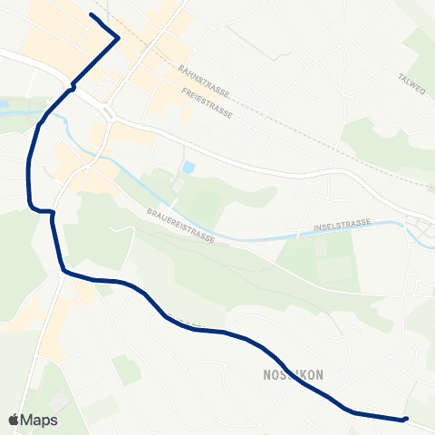 VZO - Verkehrsbetriebe Zürichsee und Oberland Uster, Bahnhof - Uster, Nossikon map