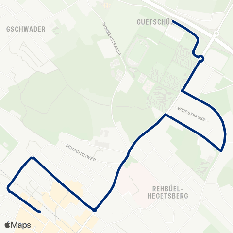 VZO - Verkehrsbetriebe Zürichsee und Oberland Uster, Bahnhof - Uster, Sportanlage map