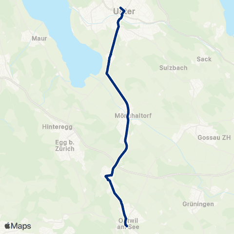 VZO - Verkehrsbetriebe Zürichsee und Oberland Uster, Bahnhof - Oetwil am See, Zentrum map