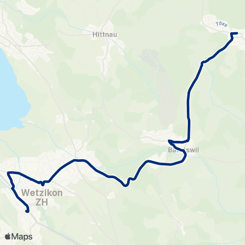VZO - Verkehrsbetriebe Zürichsee und Oberland Bauma, Bahnhof - Wetzikon ZH, Bahnhof map