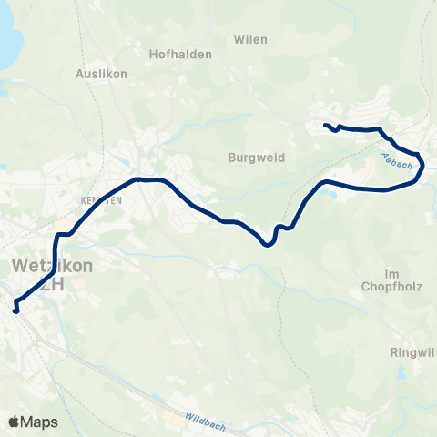 VZO - Verkehrsbetriebe Zürichsee und Oberland Adetswil, Sunneberg - Wetzikon ZH, Bahnhof map