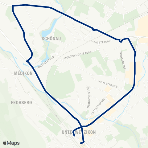 VZO - Verkehrsbetriebe Zürichsee und Oberland Wetzikon ZH, Bahnhof - Wetzikon ZH, Bahnhof map
