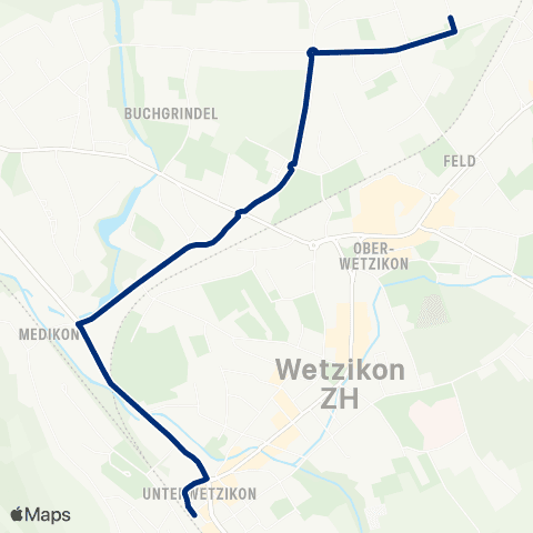 VZO - Verkehrsbetriebe Zürichsee und Oberland Wetzikon ZH, Kastellstrasse - Wetzikon ZH, Bahnhof map