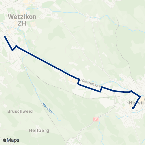 VZO - Verkehrsbetriebe Zürichsee und Oberland Hinwil, Bahnhof - Wetzikon ZH, Bahnhof map