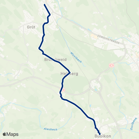 VZO - Verkehrsbetriebe Zürichsee und Oberland Wetzikon ZH, Bahnhof Süd - Bubikon, Bahnhof map