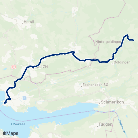 VZO - Verkehrsbetriebe Zürichsee und Oberland Rapperswil SG, Bahnhof - Laupen ZH, Schulhaus map