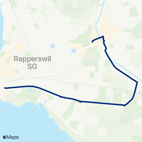 VZO - Verkehrsbetriebe Zürichsee und Oberland Jona, Bahnhof - Rapperswil SG, Bahnhof Süd map