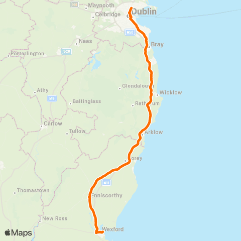 Wexford Bus Wexford - Dublin Airport map