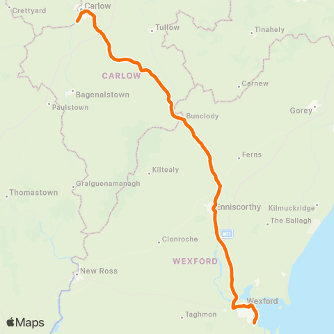 Wexford Bus Wexford - Carlow map