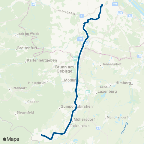 Wiener Lokalbahnen Wien Oper - Aßmayergasse - Inzersdorf Lokalbahn - Wiener Neudorf - Baden Landesklinikum - Baden Josefsplatz map