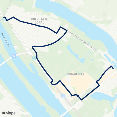 Wiener Linien Kaisermühlen-VIC - Neue Donau map