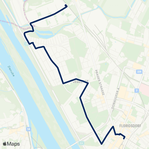Wiener Linien Floridsdorf - Schwarzlackenau (-Strebersdorf) map
