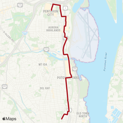 Metrobus Pentagon City-Braddock Rd map