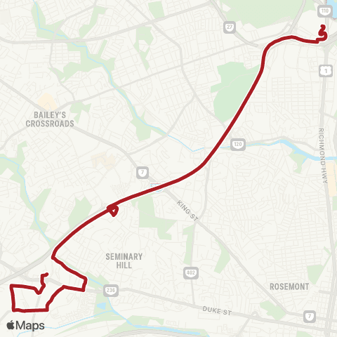 Metrobus Pentagon-Holmes Run-Landmark map