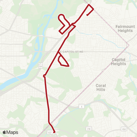 Metrobus Deanwood-Mayfair-Fort Dupont map