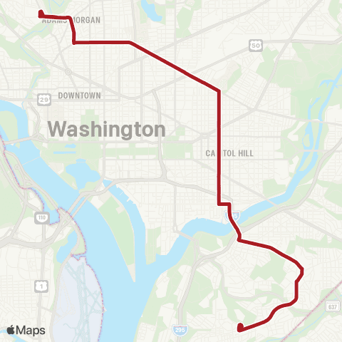 Metrobus U St-Congress Hts map