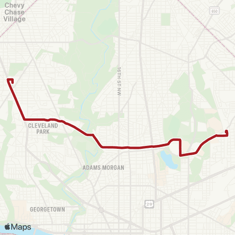 Metrobus Brookland-Tenleytown map