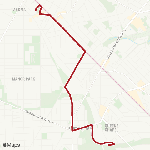 Metrobus Takoma-Fort Totten map