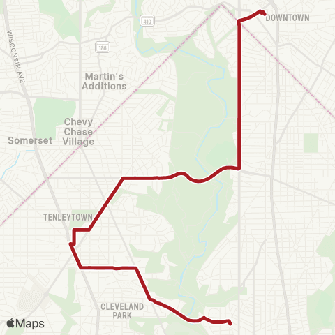 Metrobus Silver Spring-Tenleytown map