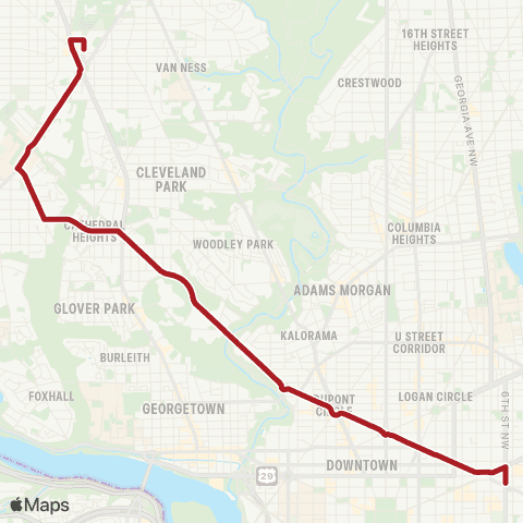 Metrobus Massachusetts Av-Tenleytown map