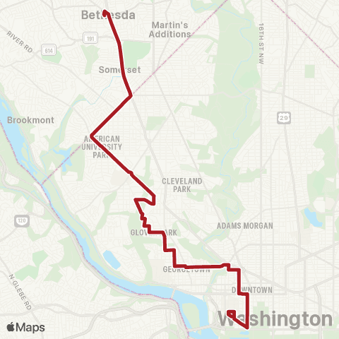 Metrobus Massachusetts Av-Bethesda map