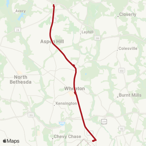 Metrobus Wheaton-Silver Spring map