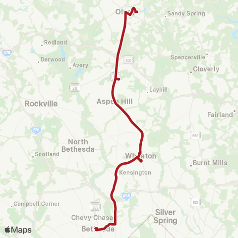 Metrobus Olney-Bethesda map