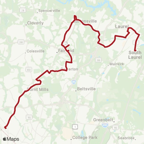 Metrobus Colesville Rd-Burtonsville map