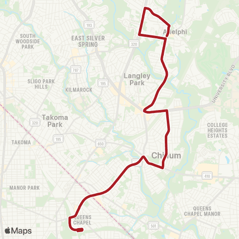 Metrobus Riggs Rd-Adelphi map