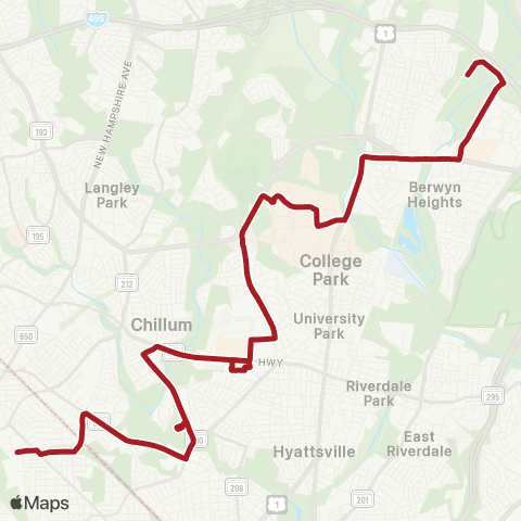 Metrobus Greenbelt-Fort Totten map