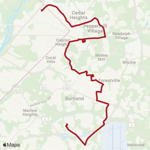 Metrobus Deanwood-Branch Av map