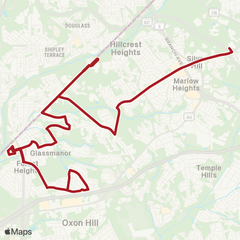 Metrobus Suitland-Birchwood map