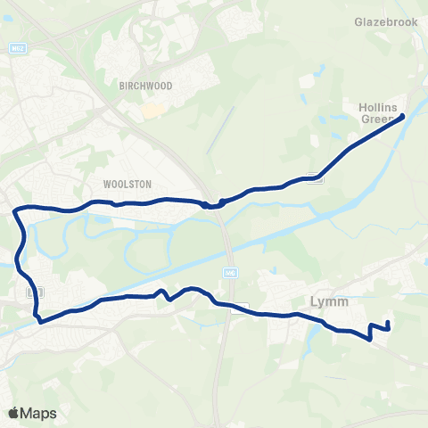 Warrington's Own Buses Riversdale - Lymm High School map